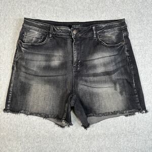 Judy Blue Shorts Womens Sz 2XL Black Denim High Waist Frayed Hem Cut Off Grunge